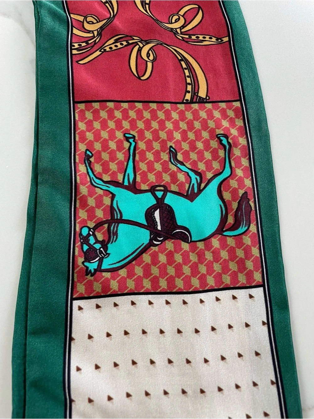 Italian Satin Equestrian Horse Print Bag Scarf Accessory